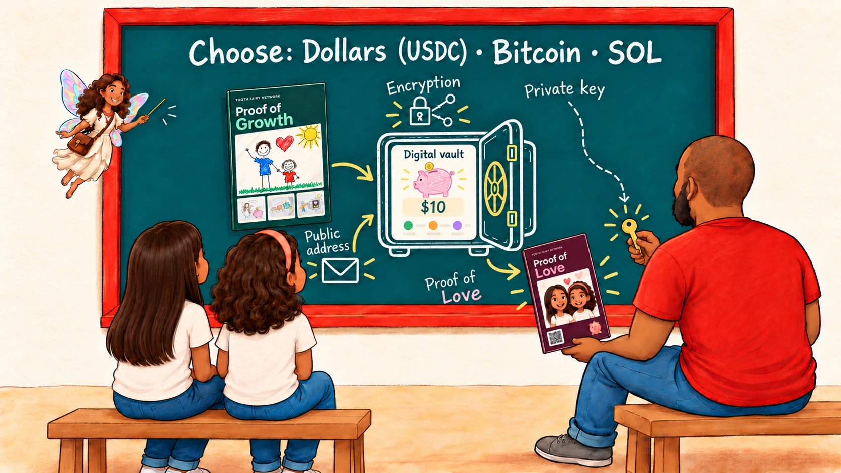 Tanda, a father and two children exploring the classroom together.